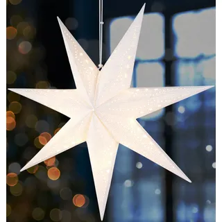 BRUBAKER 3D Weihnachtsstern zum Aufhängen - Fenster Papierstern mit E14 Fassung - 60 cm Deko Muster Adventsstern, Weiß - Weiß