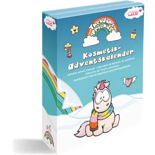 NICI Einhorn Adventskalender 2024 Theodor & Friends Kosmetik blau - Kosmetik Kalender für Adventszeit für Mädchen ab 3 Jahren: Weihnachtskalender für Kinder mit Schminke & Schmuck - 61336