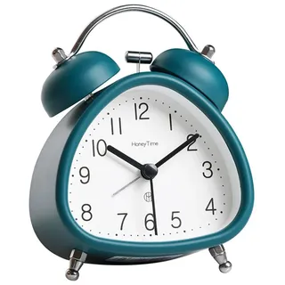 Wecker, Metall-Wecker mit Doppelglocke, leise, nicht tickender Wecker, Retro-Vintage-Wecker, Schreibtisch, Tisch, Nachttisch, mit Nachtlichtfunktion für schwere Schläfer (Blau)