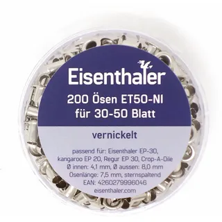 200 ÖsenEisenthaler Ösen ET50-NI, vernickelt für 30-50 Blatt, Pack mit 200 Stück, silber