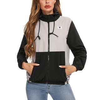 Doaraha Damen Outdoorjacke Regenmantel Wasserdicht Windbreaker Regen Laufjacke Wetterjacke Groß Größe Damenjacke Sportjacke Funktionsjacke Sommerjacke, Grau Schwarz, XXL