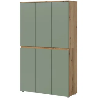 Inn.Furn Mehrzweckschrank grün, Evoke Eiche 105 x 175 cm, Stauraumschrank 6-türig mit 18 Fächern , Grün, Eichefarben , Kunststoff , Nachbildung , 14 Fächer , 105x175x37 cm , FSC Mix , Waschküche, Mehrzweckschränke