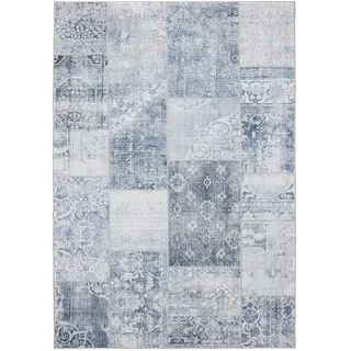 benuta Vintage-Teppich George waschbar 120x170 cm , Blau , Kunststoff , Vintage , Rechteckig , 120x170 cm , Oeko-Tex® Standard 100 , in verschiedenen Größen erhältlich, rutschfeste Unterfläche, waschbar , Teppiche und Böden, Teppiche, Vintageteppiche