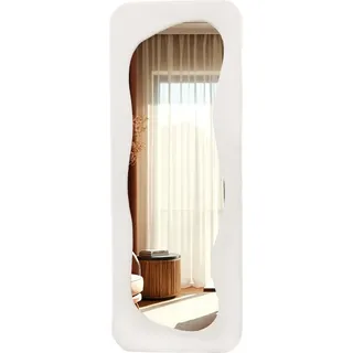 SensaHome gepolsterter Standspiegel Curvy – asymmetrischer organischer Ganzkörperspiegel aus Wildledersamt – 60 x 160 – Weiß - Weiß