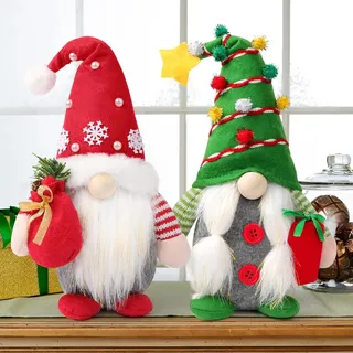 LATERN 2 Stück Weihnachtszwerg Plüschpuppen, Weihnachtliche Handgemachte Schwedische Tomte Weihnachtsbaumhut Sitzender Gonk Zwergelfenpuppe für Kamine Büro Weihnachten Party Dekor (31cm x 15cm)