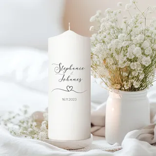 Wandtattoo Loft Traukerze mit Namen, Datum und einem kleinen Herzen Gastkerze 18 x 7 cm Geschenk zur Hochzeit, Hochzeitskerze