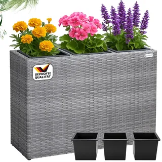 CASARIA Blumenkasten 3 Innentöpfe | Wasserablauf Outdoor Rechteckig Pflanzkasten Blumentopf Hochbeet, Pflanzkübel Grau, Leicht anpassbar, hochbeet Sichtschutz