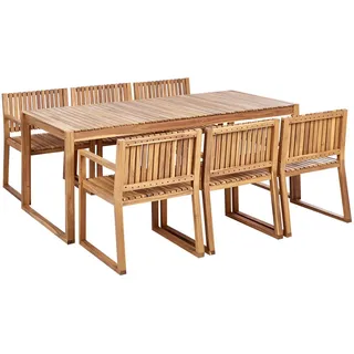 Beliani Gartenmöbel-Set 6-Sitzer Heller Holzfarbton Sassari Ii , Hellbraun , Gartenmöbel, Gartengarnituren, Gartenmöbel-Sets