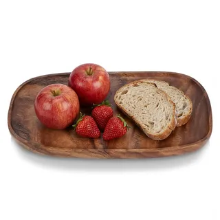 Holzteller 30 x 20cm Dekorative Speiseteller aus Akazienholz Klassische Unregelmäßige Handgearbeitet Dekotablett Holztablett Tischdekoration Serviertabletts Platten für Obst, Dessert, Sushi, Essen