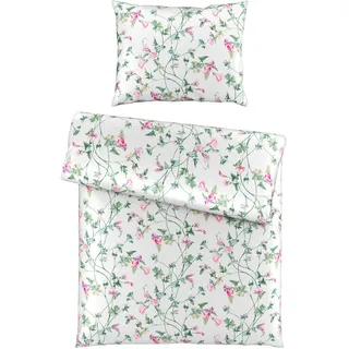 Esposa Bettwäsche , Grün, Weiß, Pink , Textil , Blume , 140x200 cm , Textiles Vertrauen - Oeko-Tex® , atmungsaktiv, hautfreundlich , Heimtextilien, Bettwäsche & Leintücher, Bettwäsche, Satin-Bettwäsche