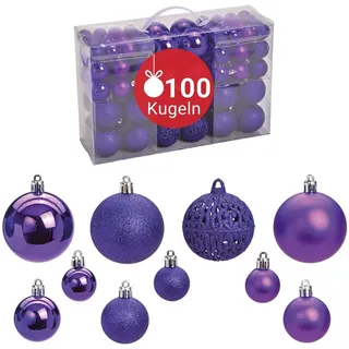 WOMA Christbaumkugeln Set Lila & 22 weiteren Farben - 50er & 100er Weihnachtskugeln Set - Weihnachtskugeln Kunststoff - Weihnachtsbaum Deko & Christbaumschmuck