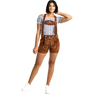 Steigenhöfer Traditionelle Leder-Hotpants für Damen mit Trägern Mittelbraun 40