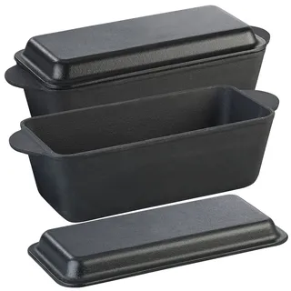 Rosenstein & Söhne Brotbackform mit Deckel: 2er-Set Gusseisen-Kastenformen mit Deckel, 25 x 12 x 9 cm, 2er-Set (Gusseisen Backform mit, Backofenform, Grill)