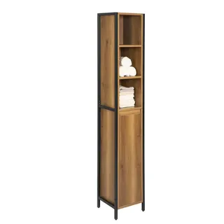 SoBuy Hochschrank Schwarz, Braun, Holzwerkstoff, Metall, 30x168x28 cm, Badezimmer, Badezimmerschränke, Hochschränke