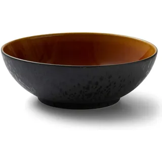 BITZ Salatschüssel, Schüssel/Schale aus Steinzeug, spülmaschinenfest, 30 cm im Durchmesser, schwarz/bernsteinfarben