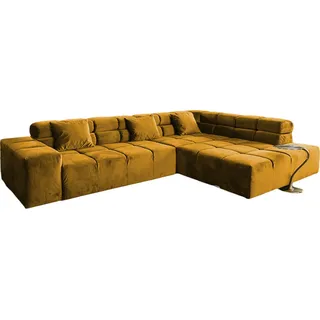KAWOLA Sofa NEVADA Ecksofa Velvet curry Recamiere rechts - Orange
