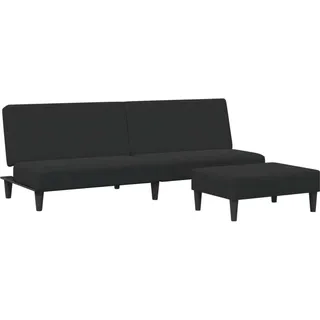 Schlafsofa 2-Sitzer mit Fußhocker Schwarz Samt - Schwarz