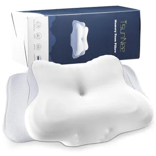TsunNee 60D Memory Foam Kissen, Orthopädisches Ergonomisches Kissen für Nacken und Schulterschmerzen, Halswirbelstütze für Seite Rücken Bauchschläfer, mit 2 Waschbaren Kissenbezügen, Grau