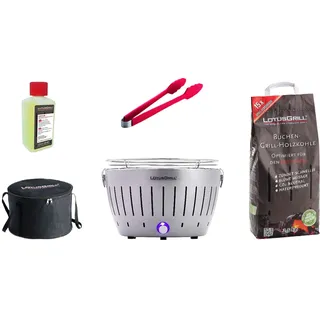 LotusGrill Starter-Set Classic Grill Silber Metallic mit USB-Anschluß 5 teilig