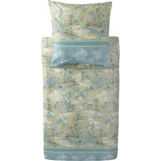 Bassetti Satin-Bettwäsche-Garnitur ACQUAFORTE Farbe VERDE V1 Größe 135x200+80x80 - Grün, Blau