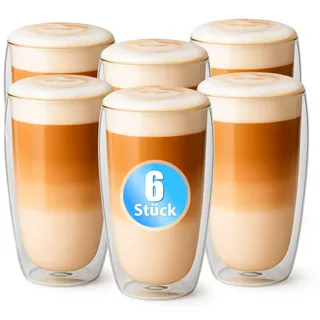 BigDean 6 Hohe Doppelwandige Latte Macchiato Gläser 350 ml Borosilikatglas