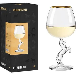 RITZENHOFF 9012002 Cocktail Glas 500 ml, Serie Reitkristall – mit Goldrand und Stiel in Form eines steigenden Pferdes – Made in Germany
