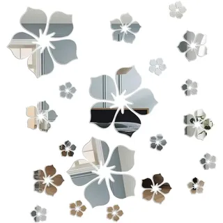 UEIOAVL Wall Stickers & Murals, 18 Stück Spiegel-Wandaufkleber Acryl-Blumen DIY-Kunst-Wandaufkleber Wanddekoration für Schlafzimmer Badezimmer Zimmer Wohnzimmer Hintergrunddekoration (Silber)
