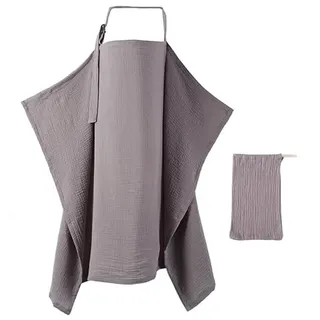 Dimoxii Musselin-Stillbezug und Stillschürze aus Baumwolle, Atmungsaktiver Nursing Cover mit Verstellbarem Bügel und Tasche, Stilltuch Stillschal Breastfeeding Cover für unterwegs (Grau)