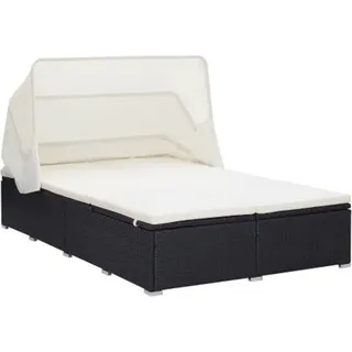 2-Personen-Sonnenliege mit Auflage Poly Rattan Schwarz , Gartenliegen Design 2024 - Schwarz