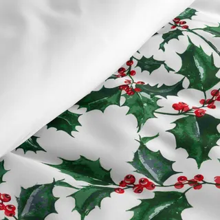 Eurofirany Bettwäsche TORI 220x200 cm Weihnachten Bettbezug Set Mistel weiß grün rot - Weiß, Grün, Rot
