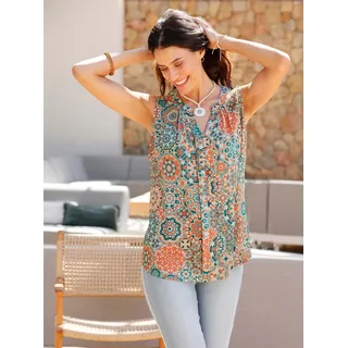 Blusentop INSPIRATIONEN, Damen, Gr. 36, bunt (apricot, salbei, bedruckt), 100% Viskose, gemustert, mehrfarbig, Rundhals, Blusen Blusentop