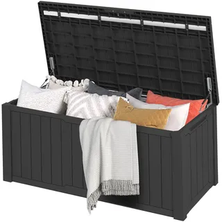 DWVO Gartenbox|870 Liter 143x80.5x79cm|Auflagenbox Aufbewahrungsbox Garten Kissenbox Outdoor Gartentruhe |Wasserdicht Gasdruckfeder|Für Sitzauflagen Gartengeräte & Kinderspielzeug|Schwarz