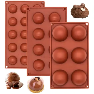 Meajore 3 Stück Silikonform Kugel, 6,8,15 Vertiefunge Silikonform Halbkugel,Silikonform Einfach Zu Säubern Silikonform Kugel für Eisbomben, Mini Teacake, Fondant, Bonbons, Tablett, Kekse, Jello