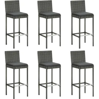 The Living Store Barhocker mit Kissen 6 Stk. Grau Poly Rattan - Grau