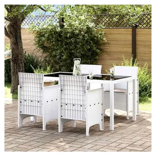 Gartenstühle mit Kissen 4 Stück, Weiß, Poly Rattan, Stapelstuhl für Balkon, Gartenmöbel für Outdoor, Café, Camping - Weiß