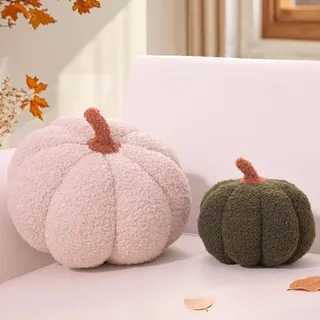 Yhoelata Kürbis Kissen, 2er-Set Kürbisform Dekokissen, Plüsch Zierkissen Aesthetic Sofakissen Teddy Fleece Kissen, Bett Kuschelkissen Runden für Kind Schlafzimmer Geschenk, 20 & 30 cm