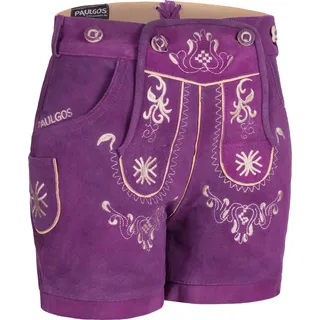 PAULGOS Damen Trachten Lederhose + Träger, Echtes Leder, Kurz in 8 Farben Gr. 34-50 M3 - Lila