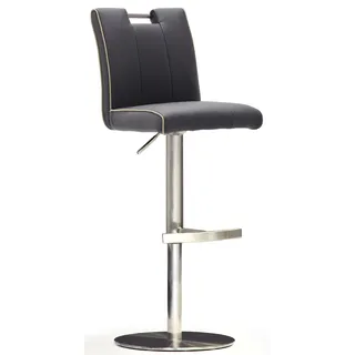 Bistrostuhl MCA FURNITURE "BARBECOOL Barhocker Bistrostuhl Tresenhocker", schwarz (schwarz, edelstahl gebürstet), B:42cm H:89cm T:51cm, Leder, Stühle, Bistrostuhl, mit Rückenlehne, Bodenplatte rund, 360 drehbar, Sitzhöhe von 55-80cm