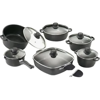 Karcher Aluguss-Topf-Set 6-tlg. schwarz 3 x Kochtopf + Stielkasserolle + Schmorpfanne + Rechteckpfanne 