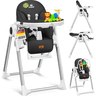 KIDIZ® 3in1 Hochstuhl Kinderhochstuhl inkl. Spielbügel , Babyliege , Kombihochstuhl Babyhochsitz ,7 höhenverstellbar Verstellbare Rückenlehne , mitwachsend ab 0 Monate bis 6 Jahre Babystuhl - Schwarz