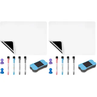 Carehabi A3 Whiteboard Folie Magnetisch, Whiteboard Abwischbar Magnetisch Kühlschrank mit 4 Markern 1 Radiergummi 2 Magneten für Küche, Büro, Schule (Packung mit 2)