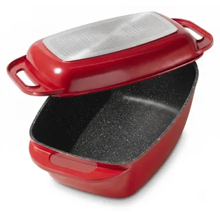 STONELINE® Bräter Schmortopf 43x26 cm Rot | mit Deckel - Rot