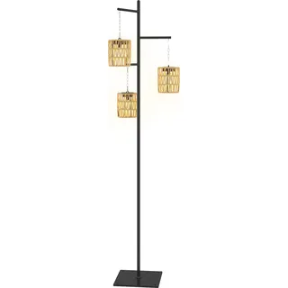 Outsunny Solar Stehlampe Rattan Solarlampen mit Lichtsensor 3 Lichten Automatische Solarleuchte im Boho-Stil IP44 Wasserdichte Solarlampe Rasen Hof - Gelb