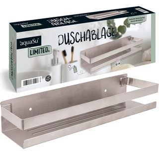 aquaSu® Limited Duschablage in Chrom gebürstet mit 3M-Kleber, Rückstandslos entfernen, Schraubmontage möglich, 300 x 100 mm, Tragkraft von bis zu 8 kg, Duschablage Edelstahl, 87049 8