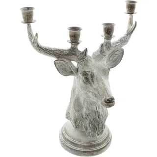 Kerzenhalter Hirsch Kerzenständer FRANK FLECHTWAREN, Silber, 26 x 17 x 30 cm, passend für 4 Stabkerzen max. Ø 2,3 cm, vielseitig einsetzbar