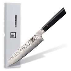 zayiko Kuro Damastmesser Santoku Messer 17 cm Klinge aus 67 Lagen mit VG-10 Kern I Damast Küchenmesser und Profi Kochmesser aus echtem Damaststahl mit Pakkaholzgriff