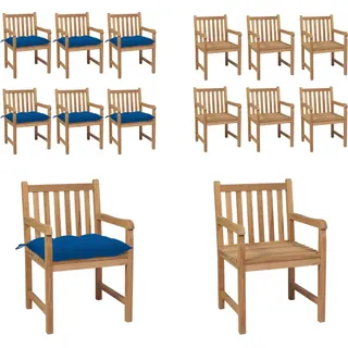 vidaXL Gartenstühle 6 Stk. mit Blauen Kissen Massivholz Teak - Gartenstuhl - Gartenstühle - Gartensessel - Holzstuhl - Blau