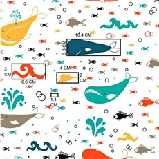 Pingianer 11,99€/m Fisch Wal 100% Baumwolle Baumwollstoff Kinder Meterware Handwerken Nähen Stoff (Wal Bunt auf Weiß, 100x160cm (11,99€/m))