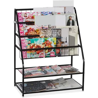 Relaxdays Zeitschriftenregal Metall, HBT: 81 x 67 x 37 cm, moderner Magazinständer, freistehend, für Wohnzimmer, schwarz
