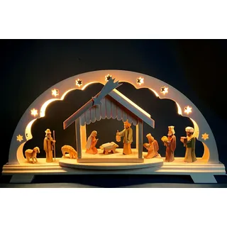 Krippe geschnitzt Christi Geburt im Stall LED Schwibbogen Erzgebirge Fachhandel